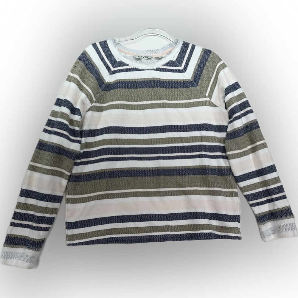 Orvis Striped Herringbone Sweater Top 100% Cotton Womens‎ Large
